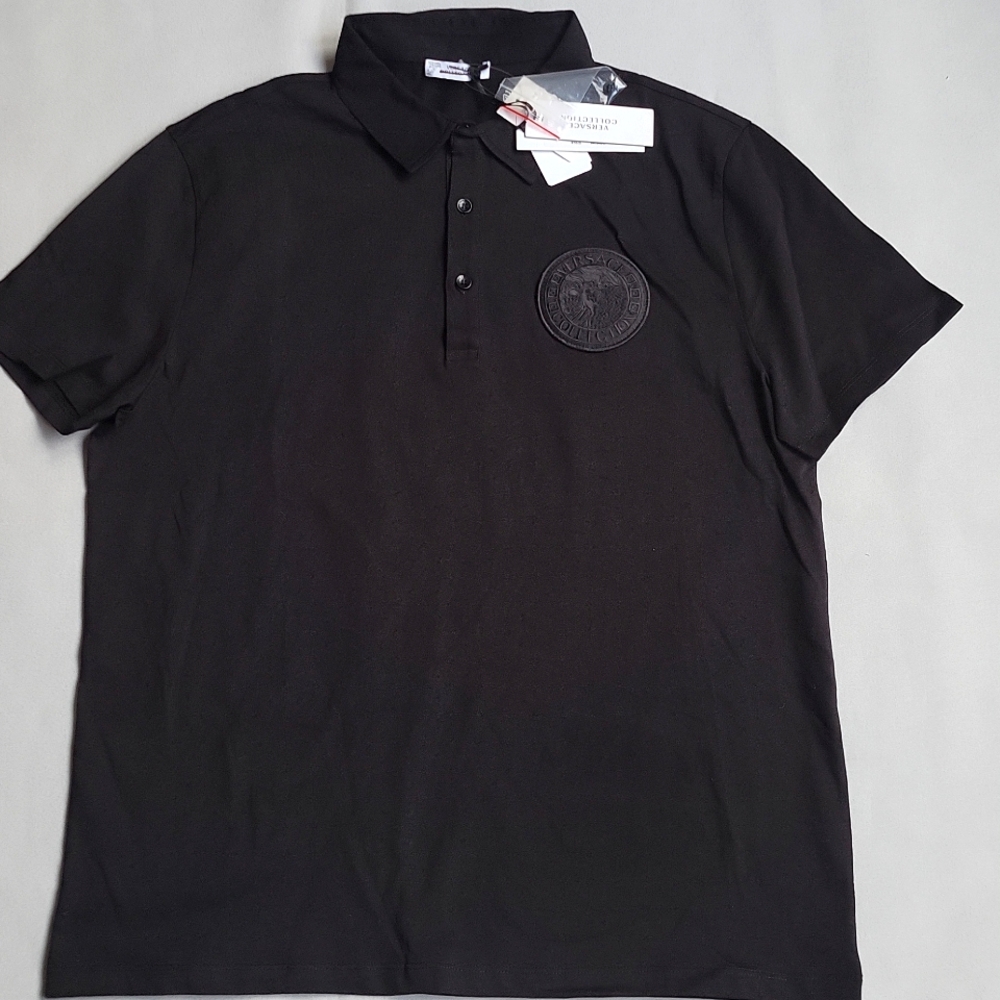 NWT$450 Versace Collection Embroidered Round LOGO 3 Button Polo Shirt - Picture 7 of 15